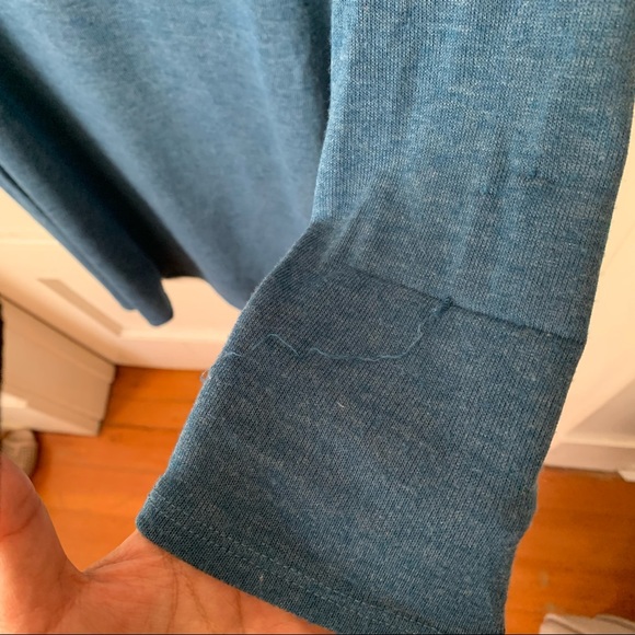 Chico Teal Blue Tunic Slits at Hips 3/4 Sleeve High Neck Long Light Sweater - Picture 11 of 11